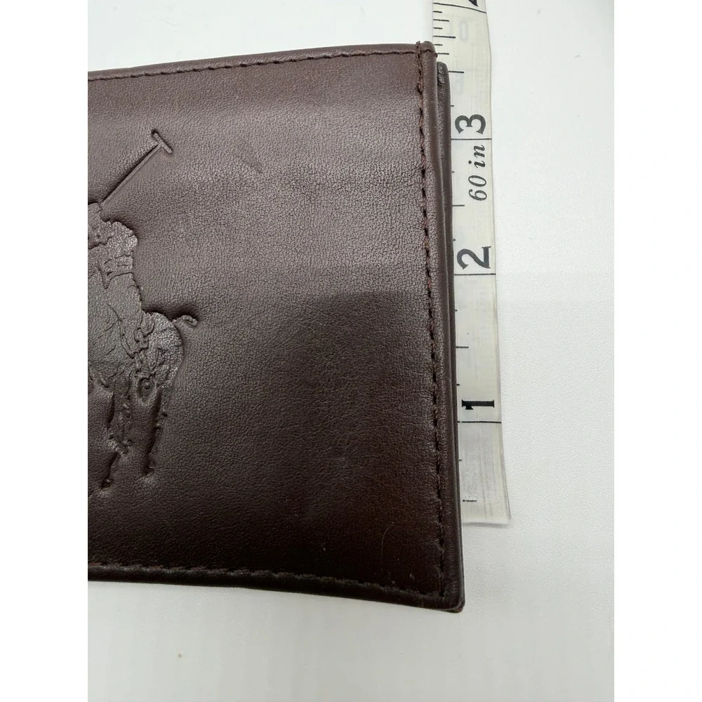 Polo Ralph Lauren Men's Wallet Brown Leather Big Pony Embossed Bifold